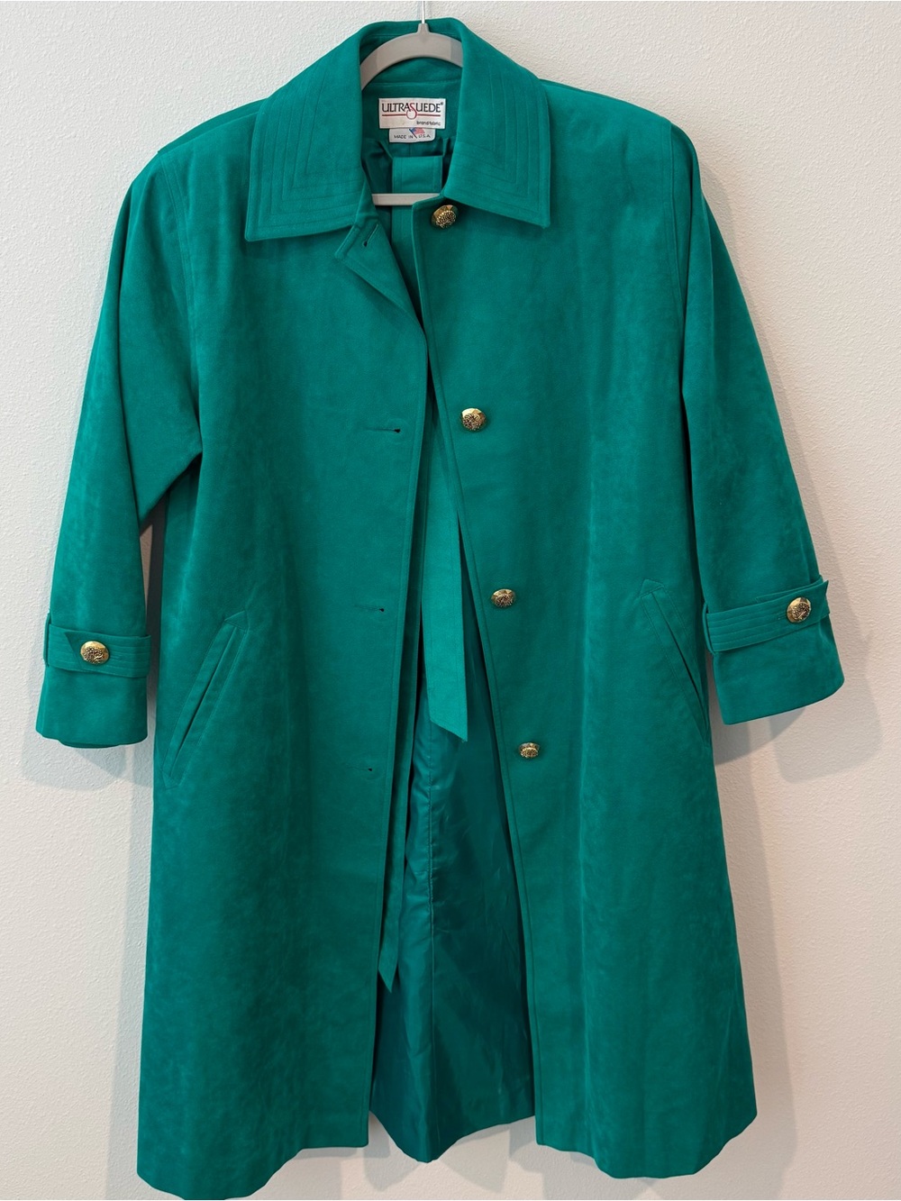 🔥 Vintage 70s Court Koni Ultrasuede Emerald Green Trench Coat USA